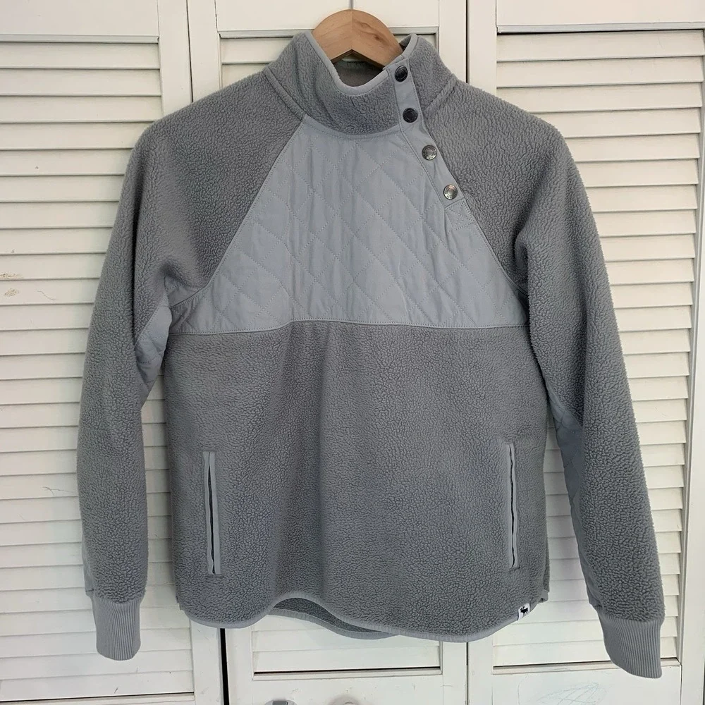 Abercrombie Kids 15/16 Girls Grey Sherpa Fleece Quilted Snap Pullover Jacket NEW